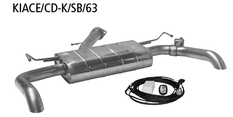 Endschalldämpfer mit Einfach-Endrohr 1x Ø 63 mm LH+RH, mit Abgas