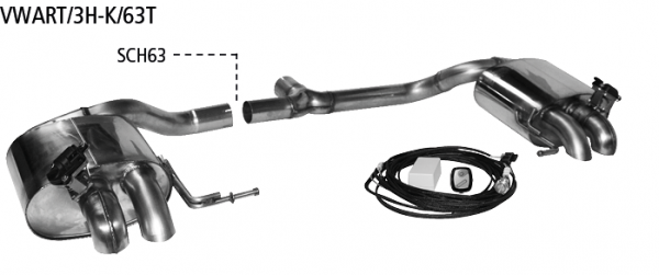 Paar Endschalldämpfer mit 2x Ausgang Ø 63 mm 90° LH+RH für gesch