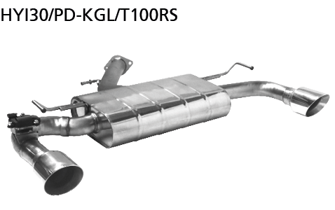 Endschalldämpfer mit Einfach-Endrohr 1x Ø100 mm LH+RH, 30° schrä